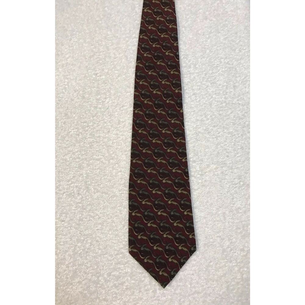 Natura Red Leaping Lizards Novelty Necktie Tie 100% Silk - Picture 3 of 7